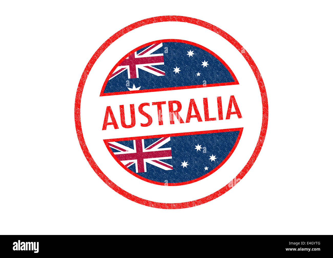 L'Australie de style passeport tampon de caoutchouc sur un fond blanc. Banque D'Images
