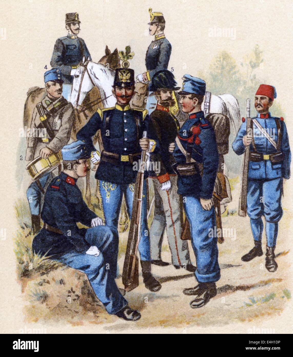 Militaire, Autriche-Hongrie, 1896, infanterie, officiers et soldats communs, lithographie de couleur après un dessin de Richard Knoetel, droits additionnels-Clearences-non disponible Banque D'Images