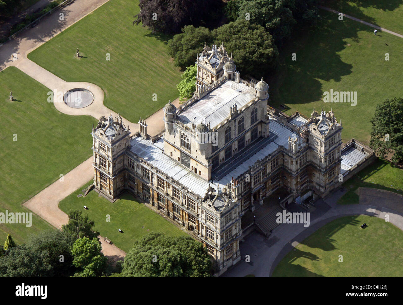 Vue aérienne de Wollaton Hall à Nottingham, un manoir élisabéthain Banque D'Images