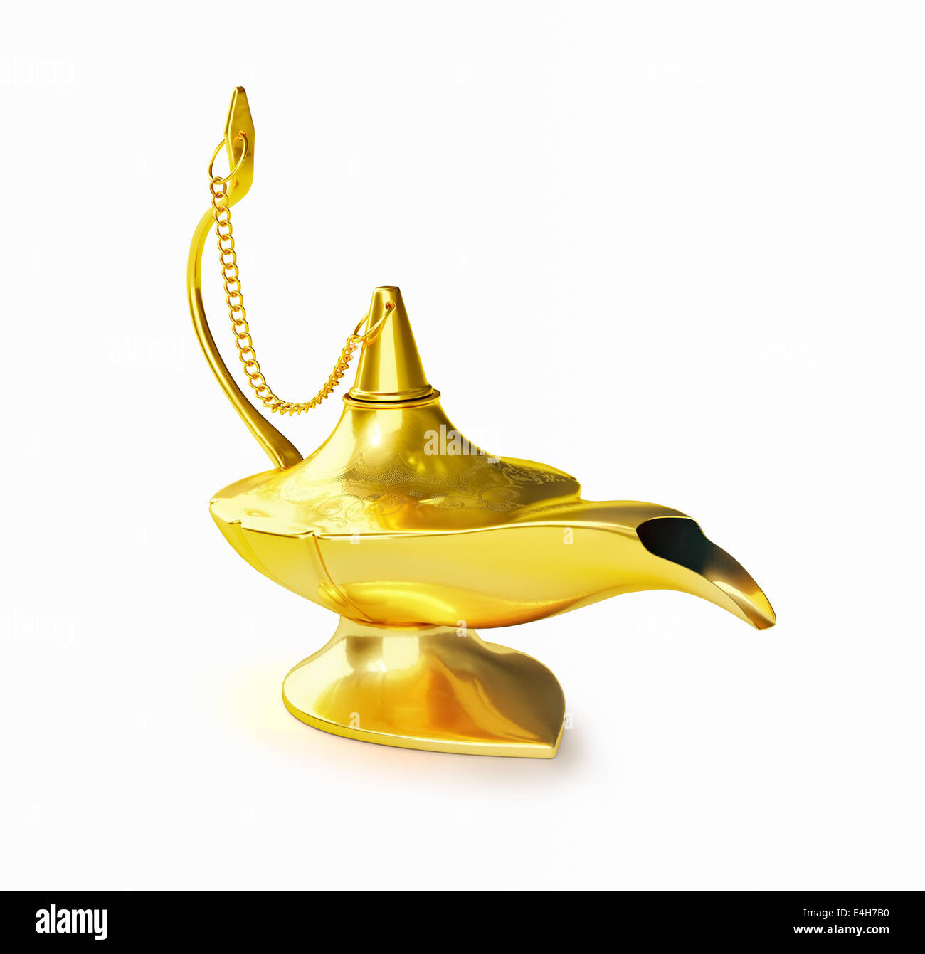 Aladdin lampe genie magique d'or isolated on white Banque D'Images