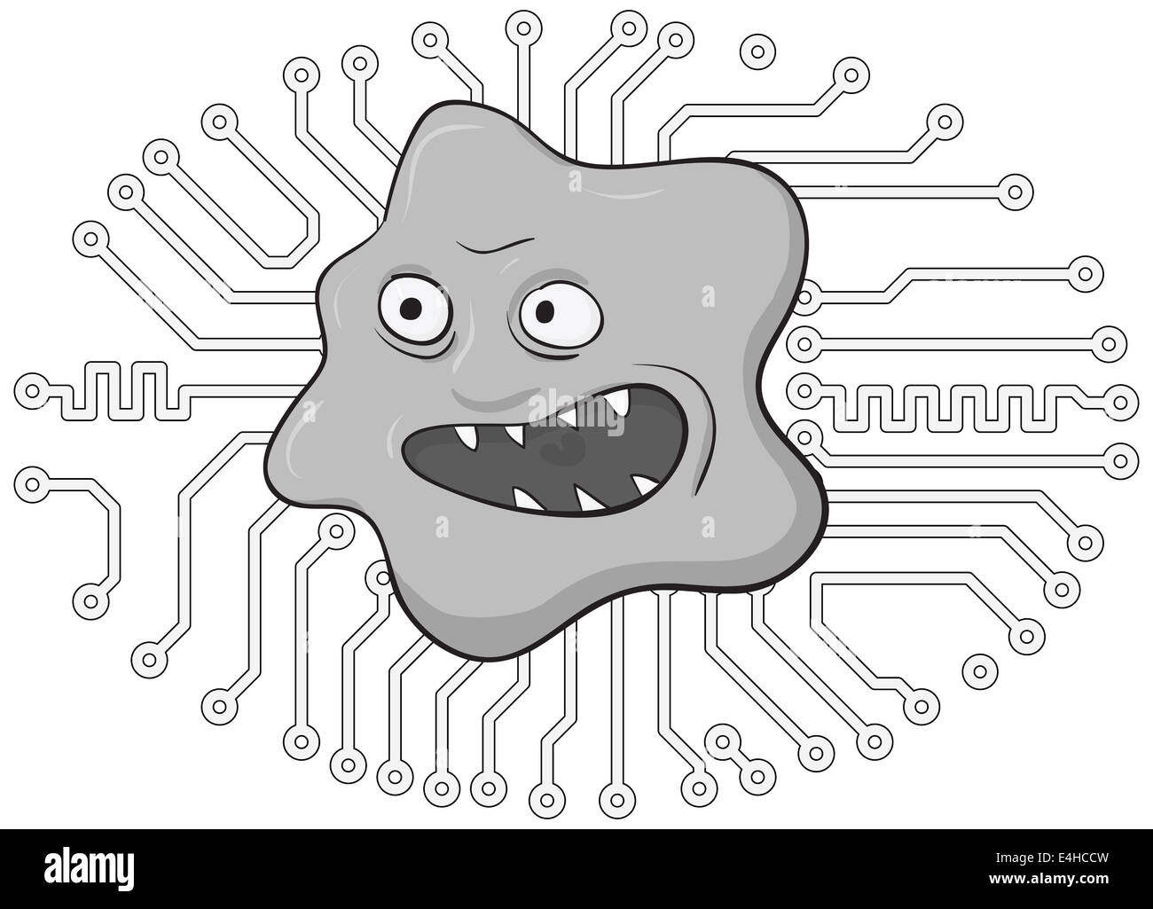 Mal dangereux virus informatique. Bande dessinée illustration monochrome Banque D'Images