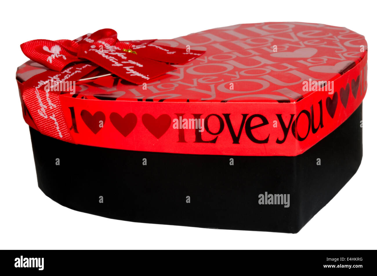 Boîte cadeau rouge et noir sur fond blanc studio. Banque D'Images