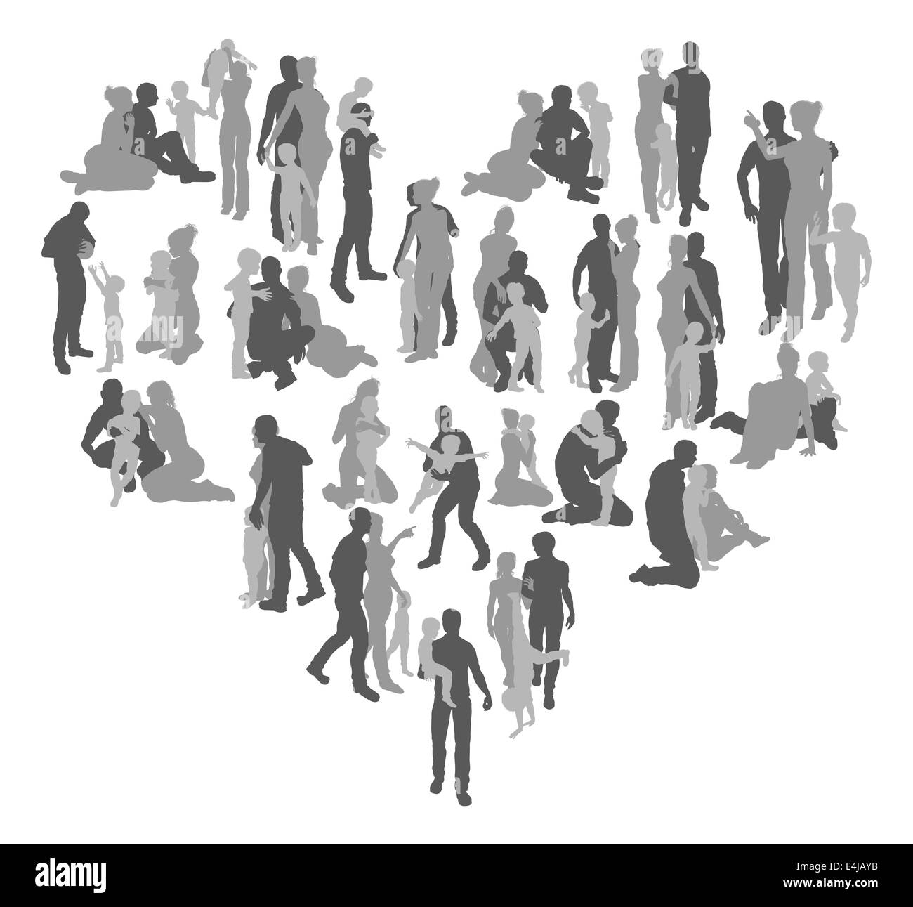 Forme de coeur fait à partir de silhouettes d'une famille aimante, père Mère et enfant. Concept pour l'amour de la famille Banque D'Images