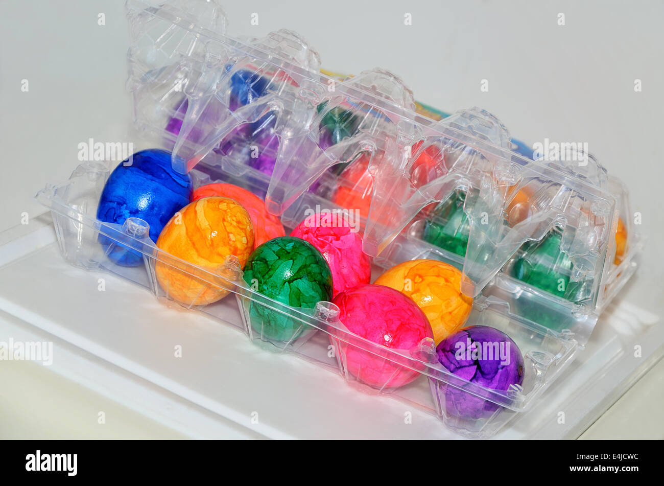 Des œufs durs dans une boîte en plastique, Close up Banque D'Images