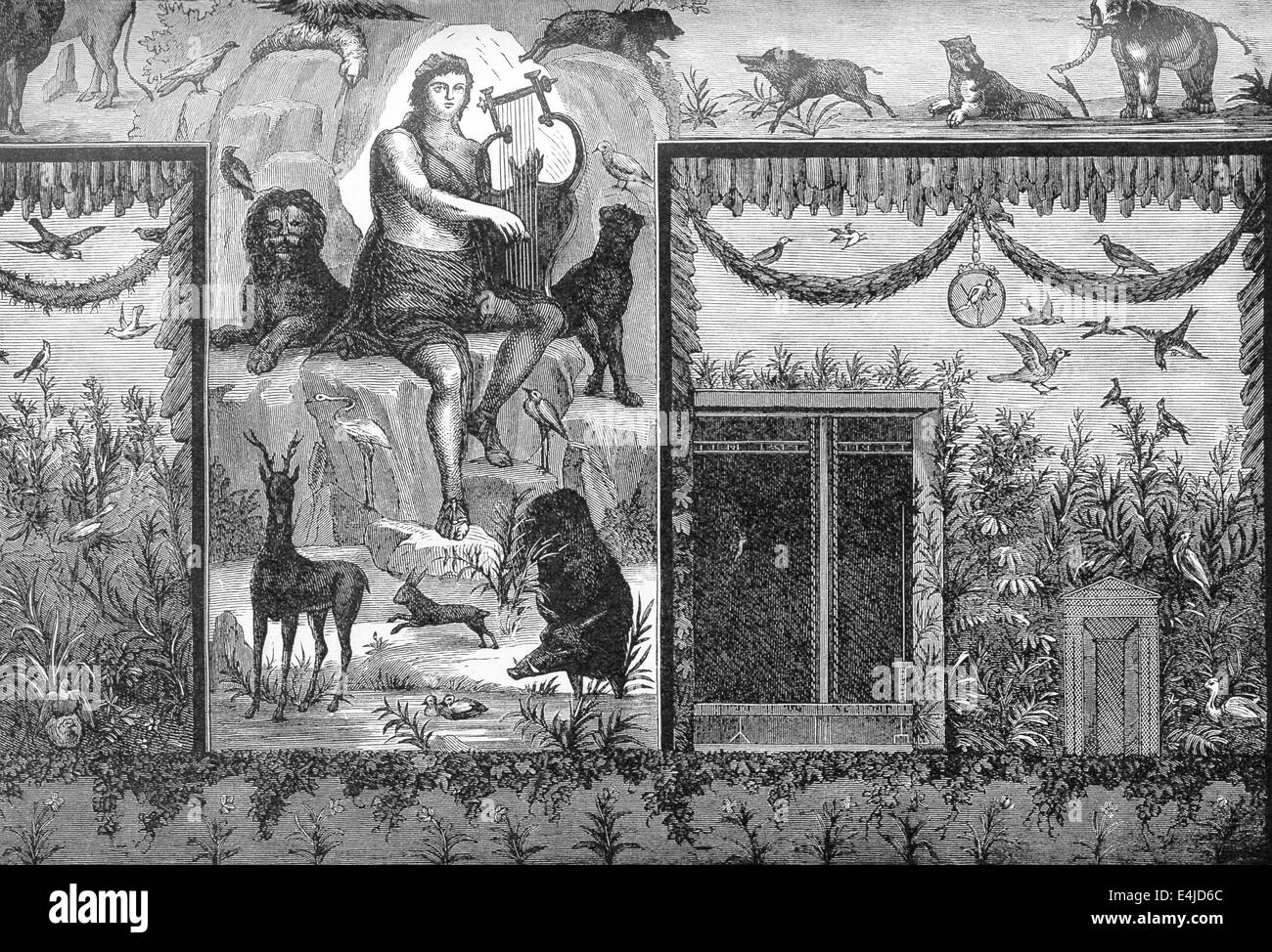Orphée est mythique illustré jouant de sa lyre/cithare. La mosaïque décoré un mur dans 'chambre d'Orphée" de Pompéi. Banque D'Images