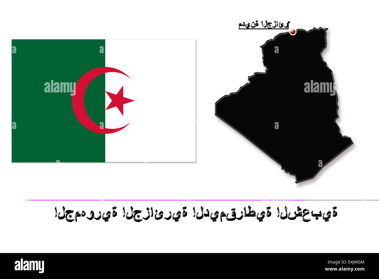 Carte de l'Algérie, dans les couleurs de son drapeau isolated on white Banque D'Images