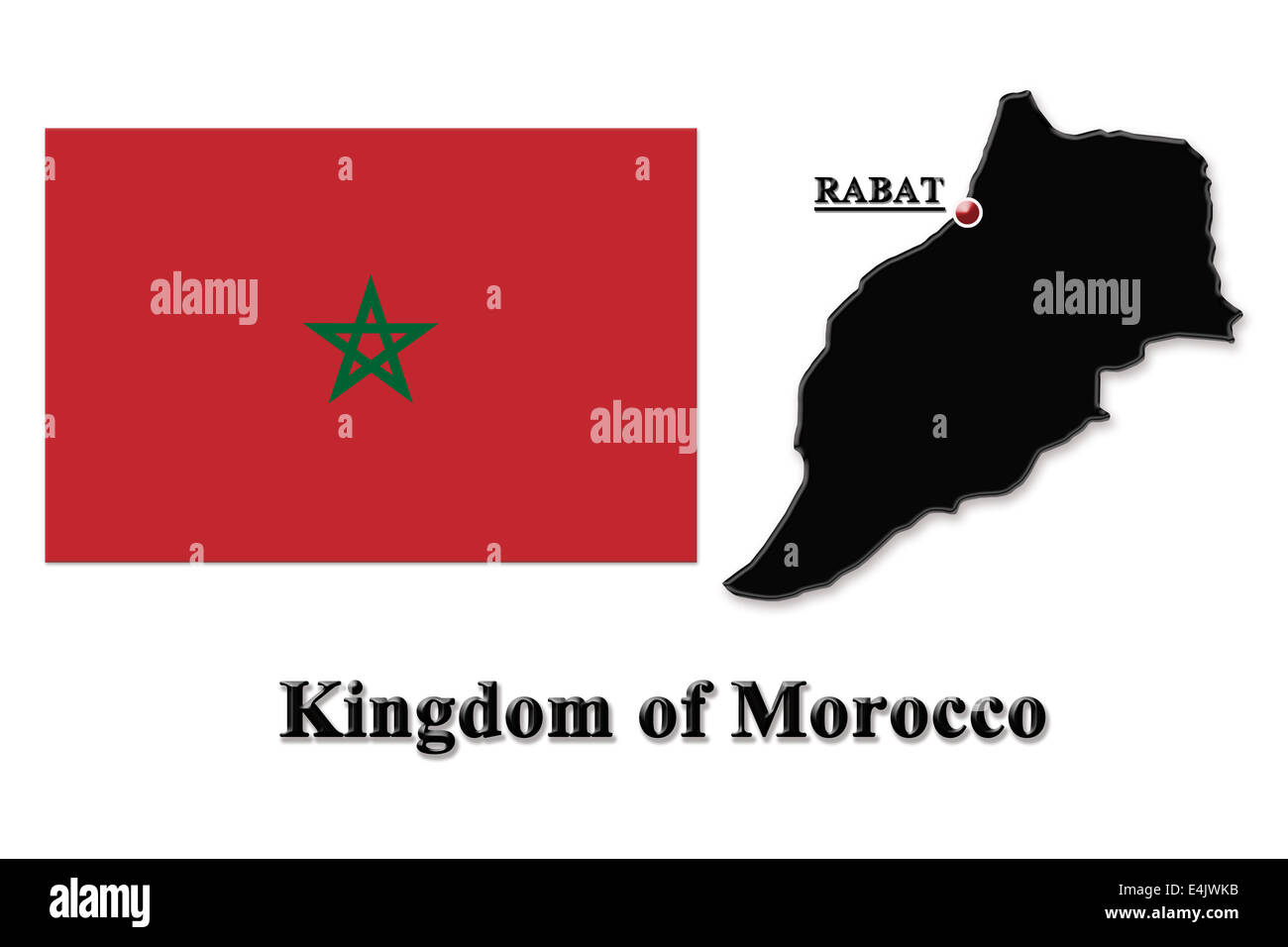 Carte de Royaume du Maroc dans les couleurs de son drapeau isolated on white Banque D'Images