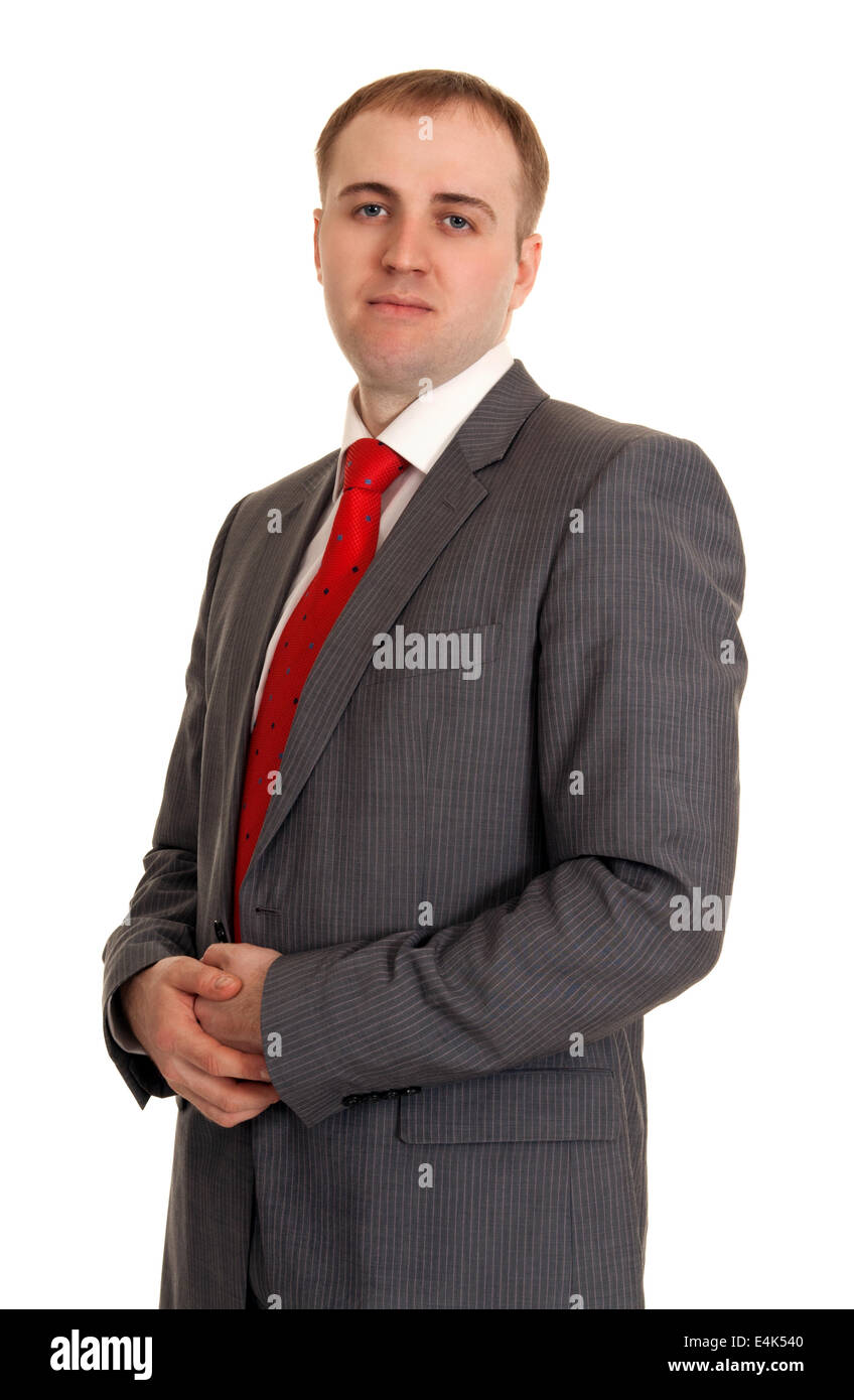 Lhomme En Costume Gris Et Une Cravate Rouge Banque Dimages
