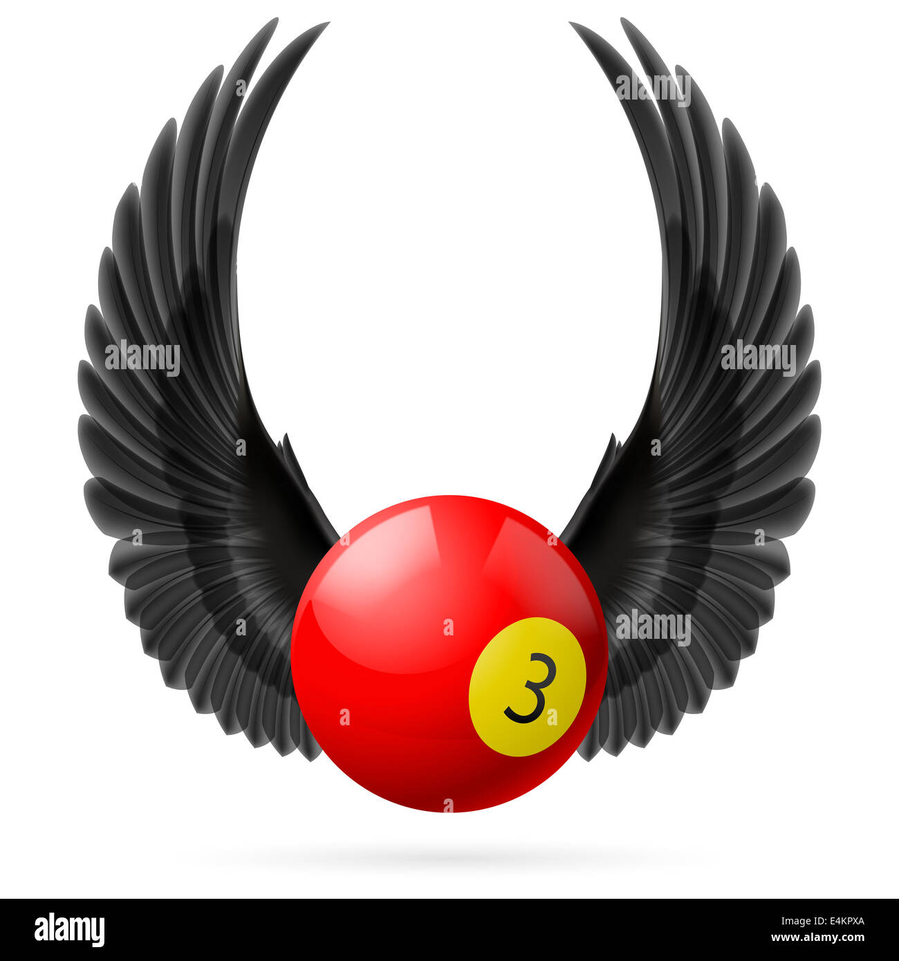 Ailes Noires avec boule de billard rouge sur le fond blanc Banque D'Images