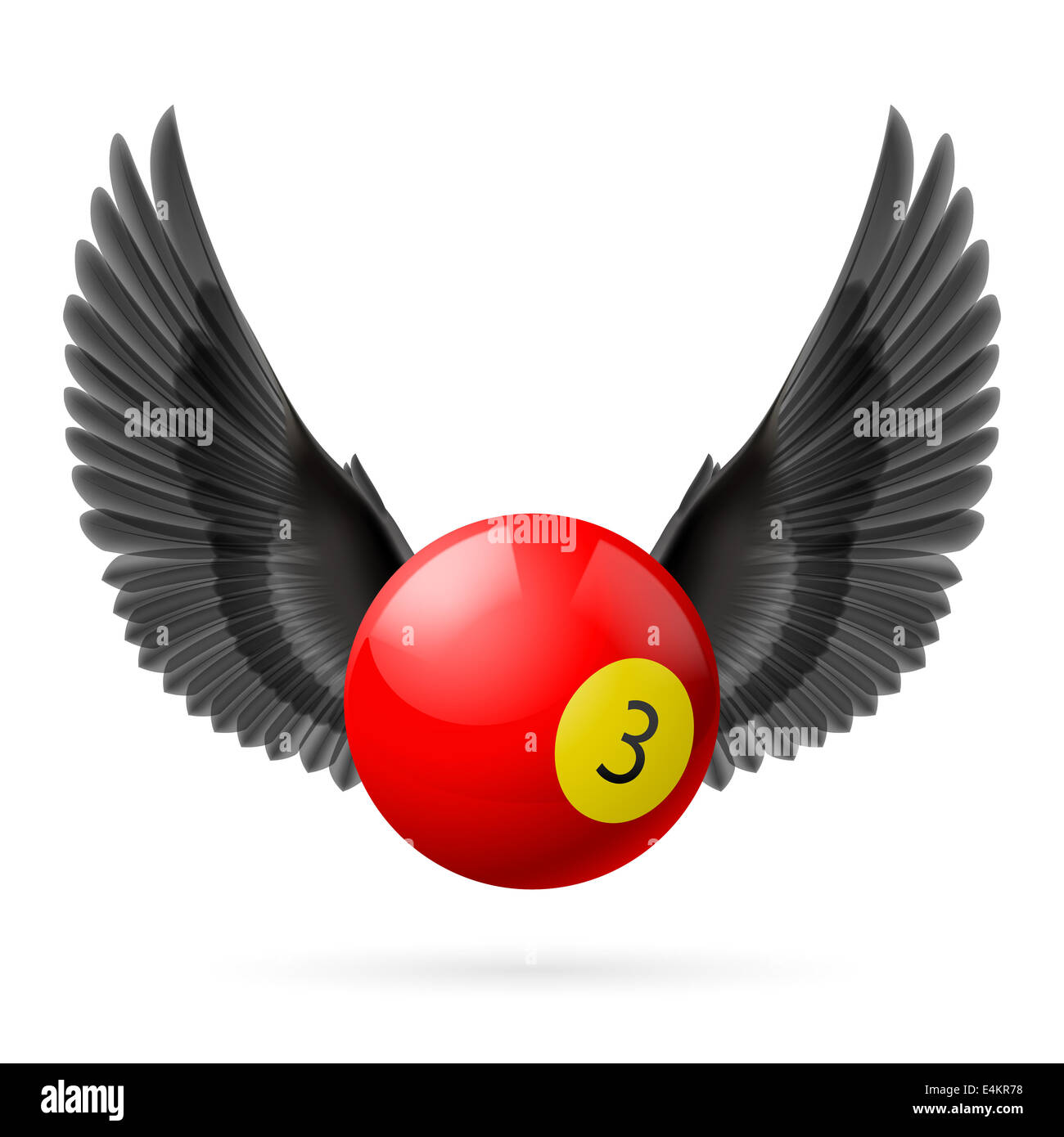 Ailes Noires avec boule de billard rouge sur fond blanc Banque D'Images