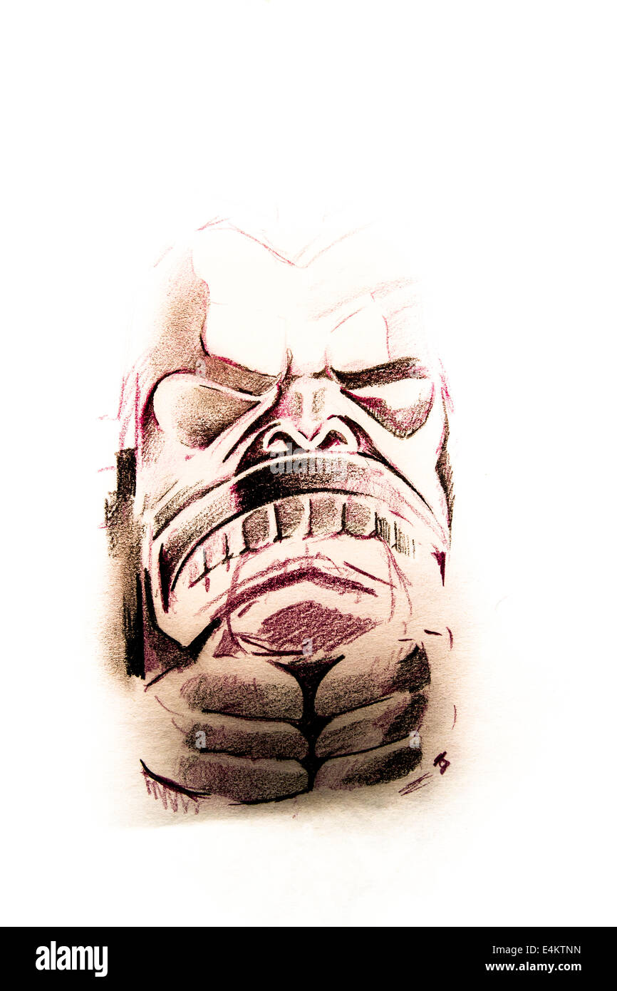 Tatouage à la main sur papier blanc croquis Banque D'Images