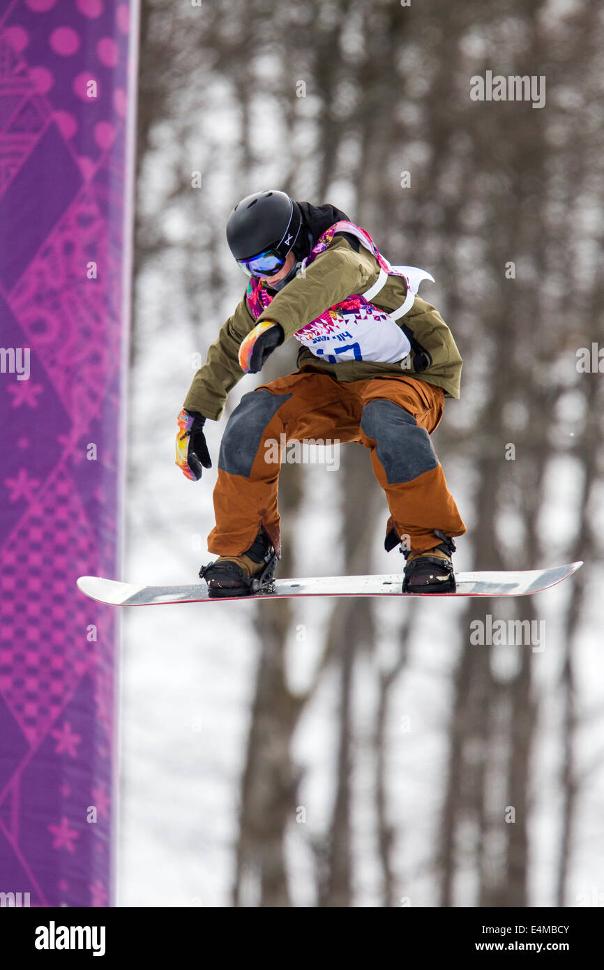 David Habluetzel (SWI) en compétition en snowboard halfpipe aux Jeux Olympiques d'hiver de Sotchi en 2014, Banque D'Images