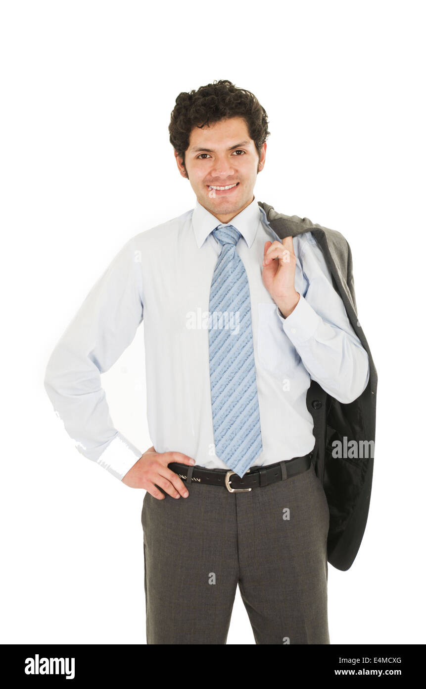 Belle homme portant chemise et cravate bleue posing Photo Stock - Alamy