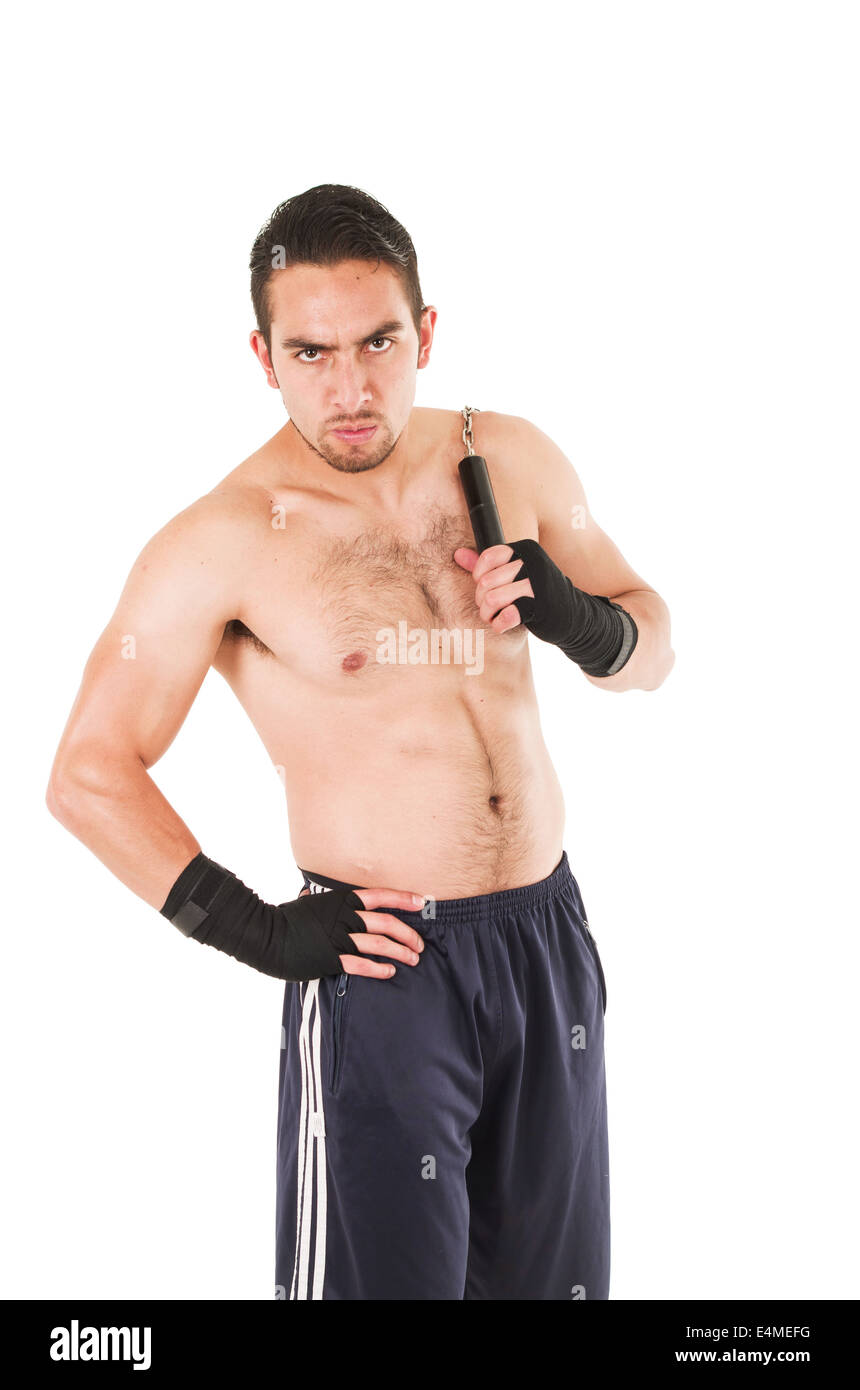 Pratiquant de combat difficiles portant short noir et le bracelet Banque D'Images