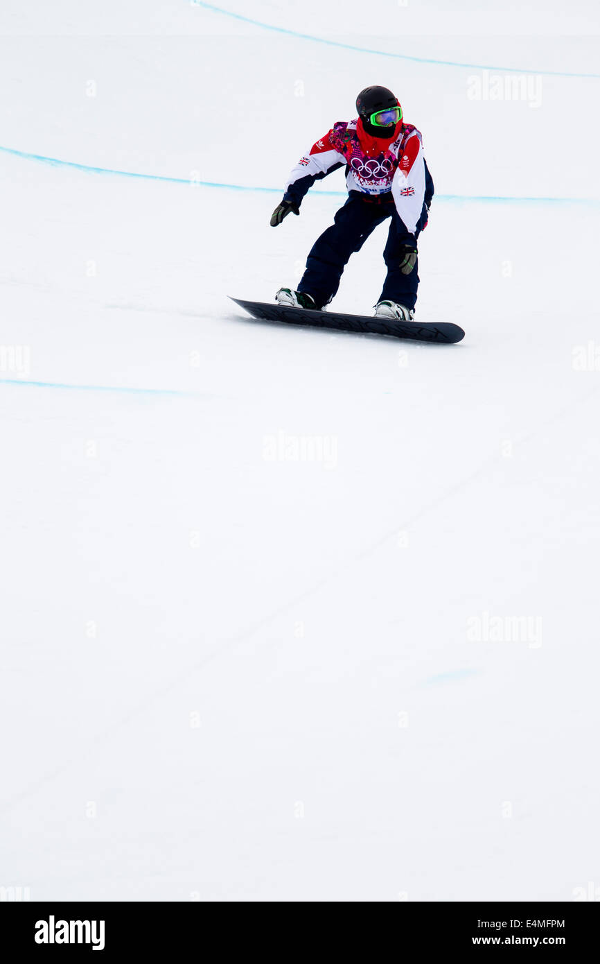 Ben Kilner (GBR) qui se font concurrence sur Men's snowboard halfpipe aux Jeux Olympiques d'hiver de Sotchi en 2014, Banque D'Images