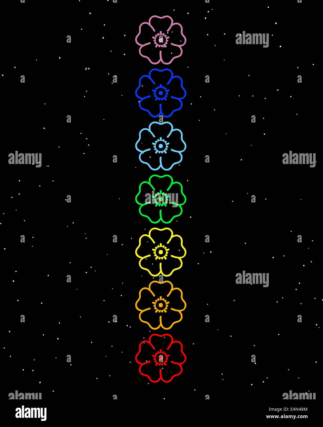 Fleurs de couleur dans la colonne chakra Banque D'Images