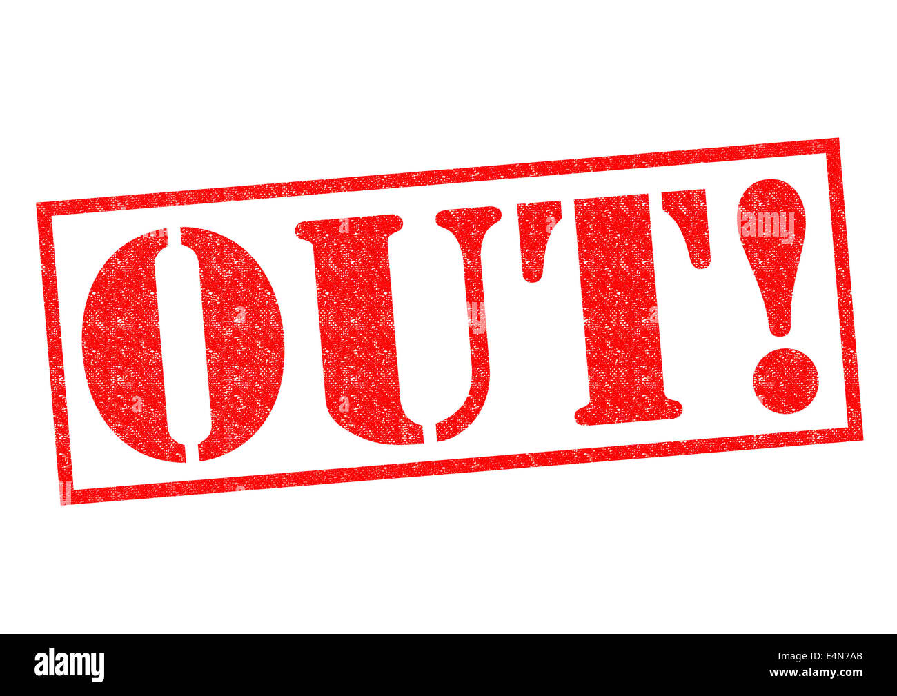OUT ! Timbres en caoutchouc rouge sur un fond blanc. Banque D'Images OUT ! Timbres en caoutchouc rouge sur un fond blanc. Banque D'Images