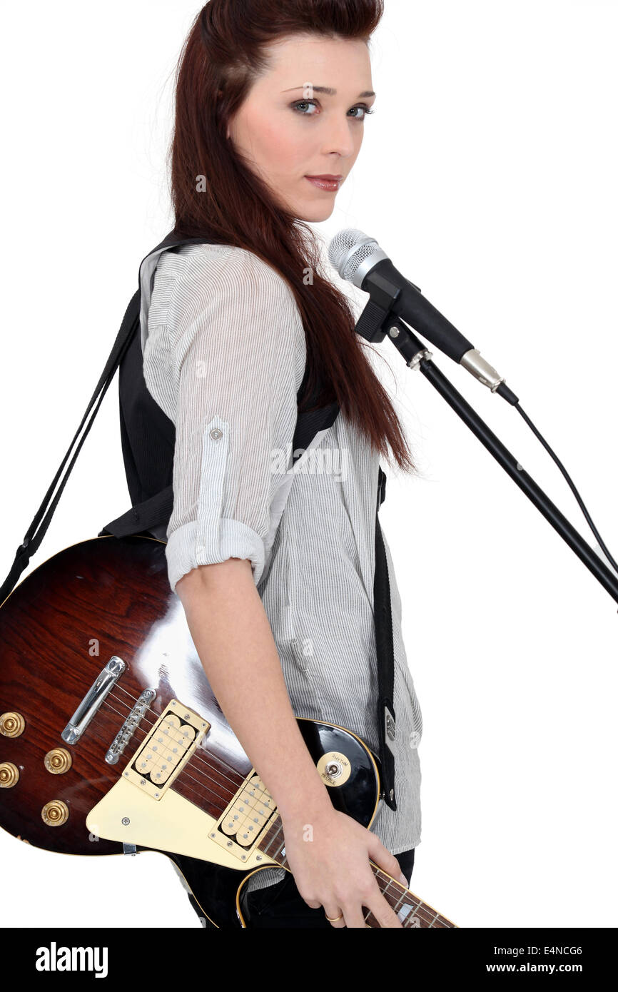 Singer avec guitare Banque D'Images