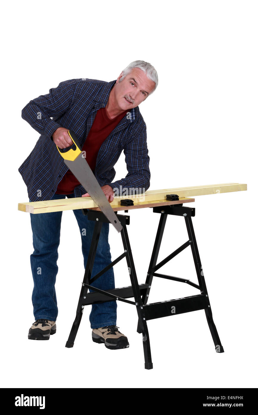 Carpenter à un établi Banque D'Images
