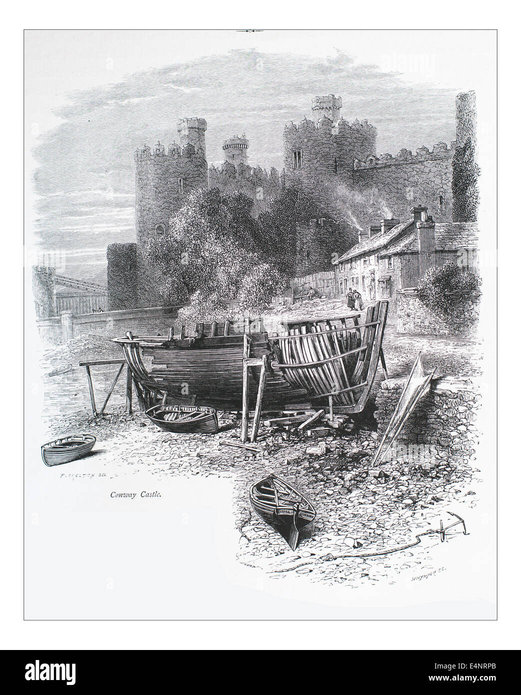 Conway Castle, au nord du Pays de Galles  Illustration de 'les îles britanniques - Cassell Petter Galpin et pittoresque partie 2 l'Europe. L'Europe était un pittoresque illustré Ensemble de magazines publiés par Cassell, Petter, Galpin & Co. de Londres, Paris et New York en 1877. Les publications touristiques représenté en Europe hante, avec des descriptions de texte et de l'acier et de gravures sur bois par d'éminents artistes de l'époque, tels que Harry Fenn, William H J Boot, Thomas C. L. Rowbotham, Henry T. Green , Myles B. Foster, John Mogford , David H. McKewan, William L. Leitch, Edmund M. Wimperis et Joseph B. Smith. Banque D'Images