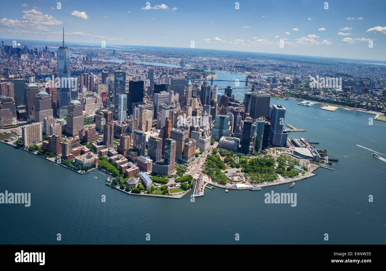 USA, New York, New York, vue aérienne de Manhattan et de New York City skyline Banque D'Images