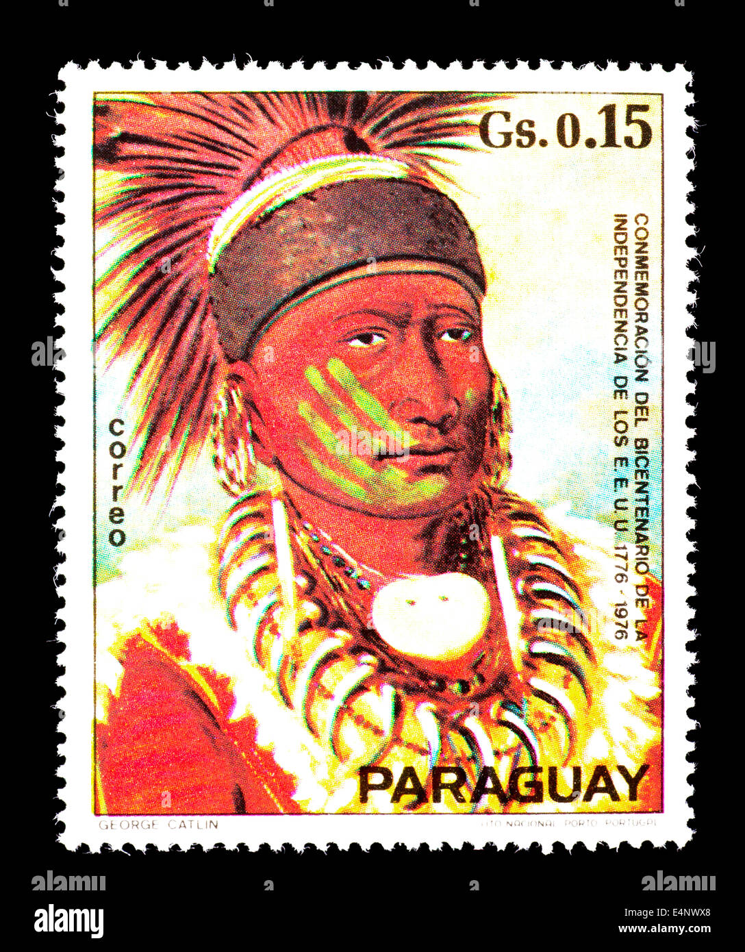 Le Paraguay timbre illustrant la peinture de George Catlin Nuage Blanc Banque D'Images