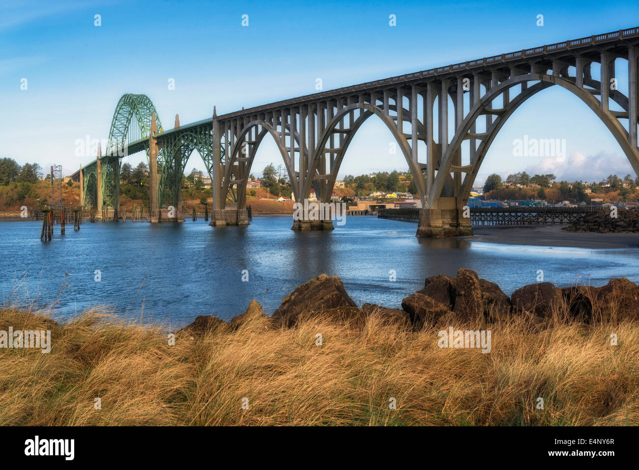 USA, New York, Newport, vue de Yaquina Bay Bridge Banque D'Images