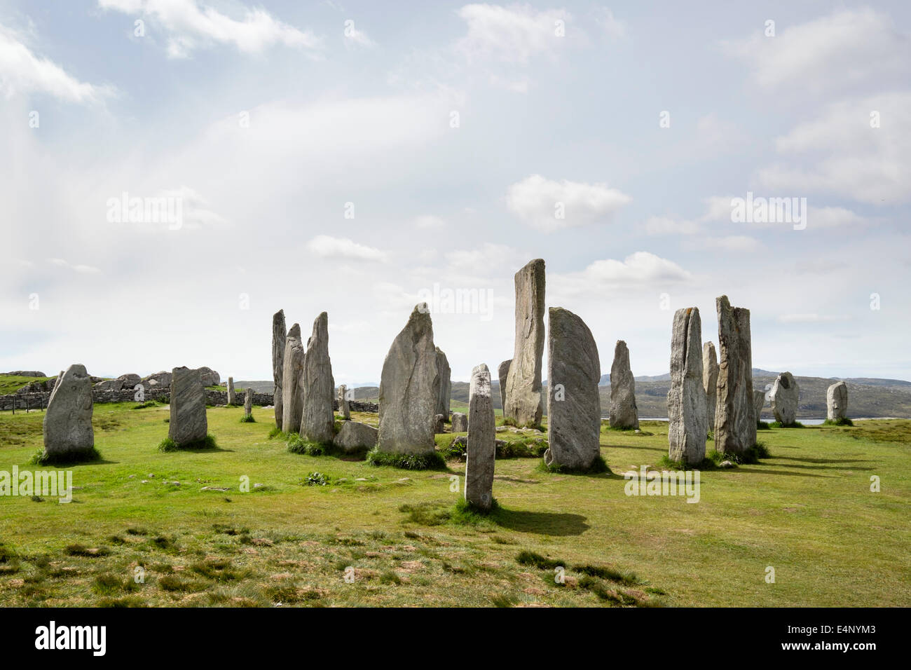 Menhirs néolithiques dans le cercle de pierre de Callanish BC 4500 Isle Of Lewis Calanais Western Isles Hébrides extérieures en Écosse UK Banque D'Images