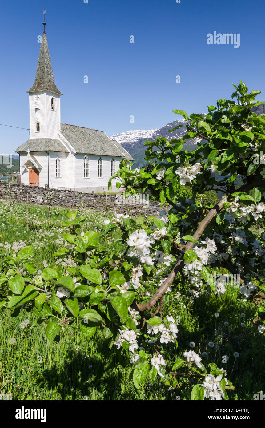 Kirche, Lustrafjorden, lustre, Sogn og Fjordane Fylke, Norwegen, Banque D'Images