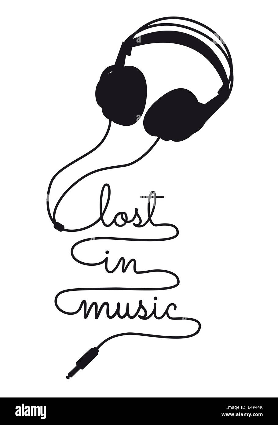 Perdu dans la musique, le câble du casque à l'écriture, vector illustration Banque D'Images