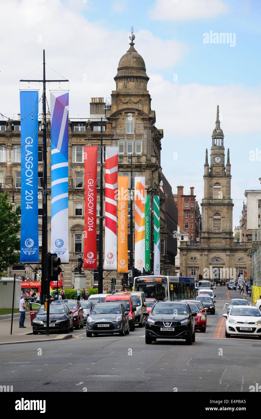 Les jeux du Commonwealth de Glasgow 2014 bannières à George Square, Glasgow, Écosse, Royaume-Uni Banque D'Images