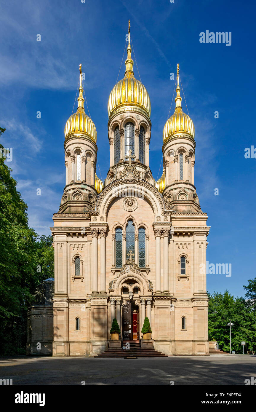 Église orthodoxe russe, Nerobergbahn, Wiesbaden, Hesse, Allemagne Banque D'Images