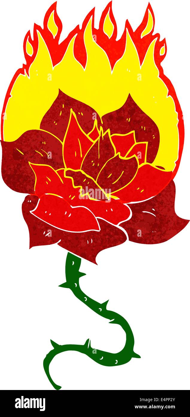 Cartoon flaming rose tattoo Illustration de Vecteur