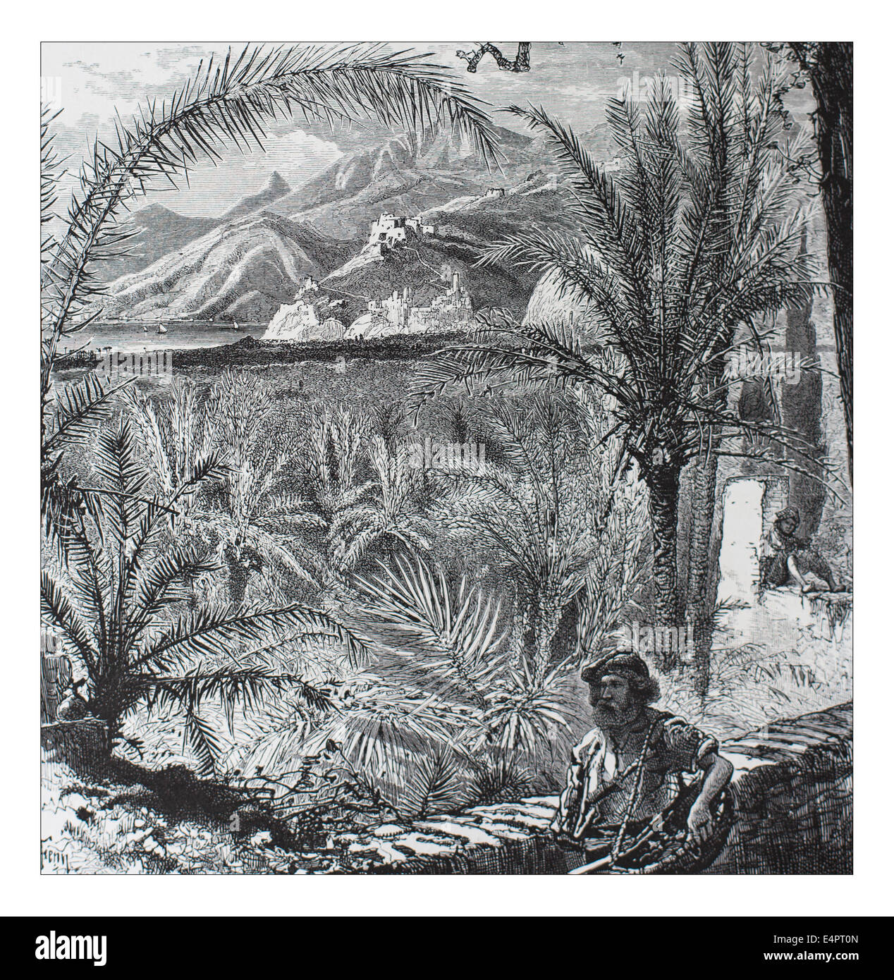 Ventimiglia, à partir de la Corniche Road Illustration de 'les îles britanniques - Cassell Petter Galpin et pittoresque partie 8 l'Europe. L'Europe était un pittoresque illustré Ensemble de magazines publiés par Cassell, Petter, Galpin & Co. de Londres, Paris et New York en 1877. Les publications touristiques représenté en Europe hante, avec des descriptions de texte et de l'acier et de gravures sur bois par d'éminents artistes de l'époque, tels que Harry Fenn, William H J Boot, Thomas C. L. Rowbotham, Henry T. Green , Myles B. Foster, John Mogford , David H. McKewan, William L. Leitch, Edmund M. Wimperis et Joseph B. Smith. Banque D'Images