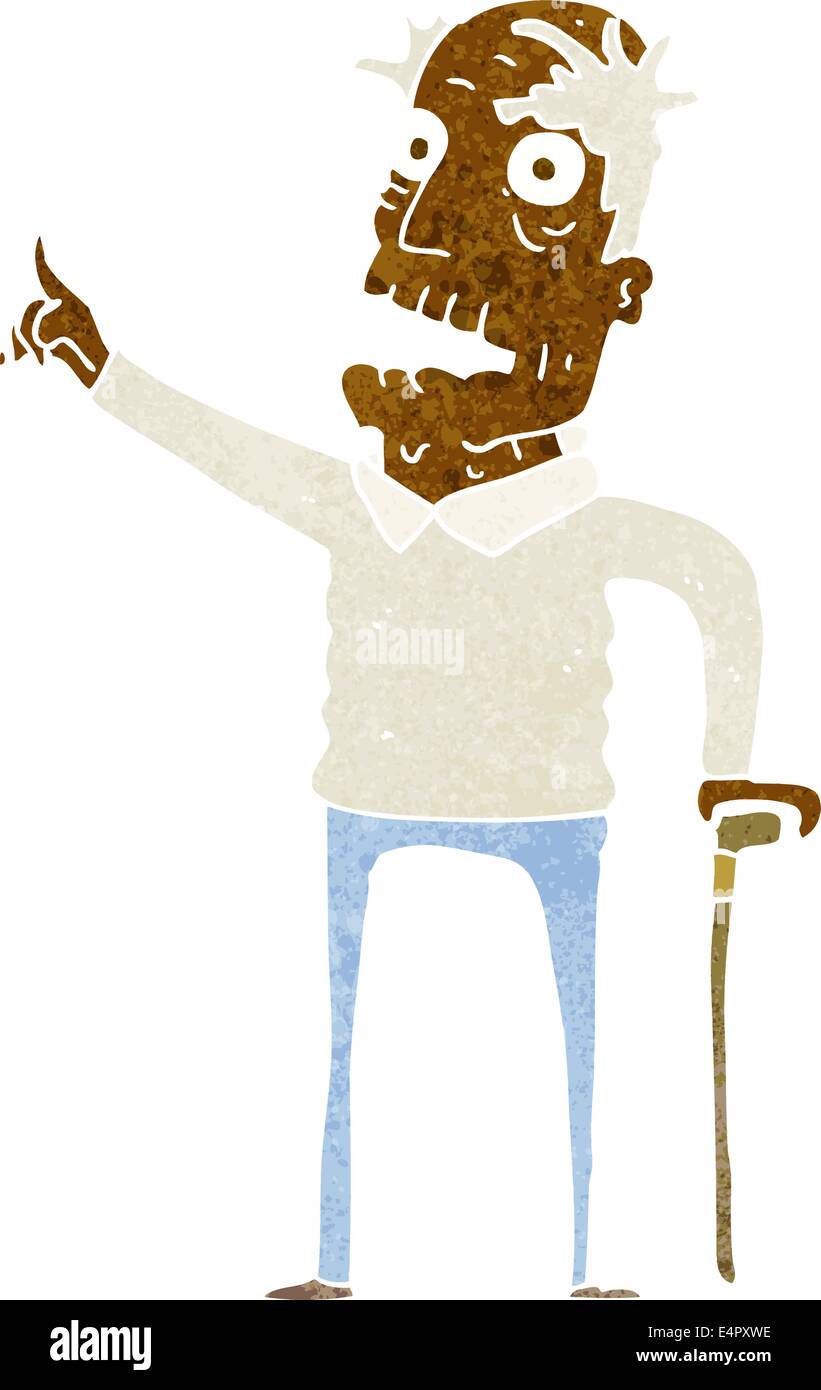 Cartoon vieil homme avec bâton de marche Illustration de Vecteur