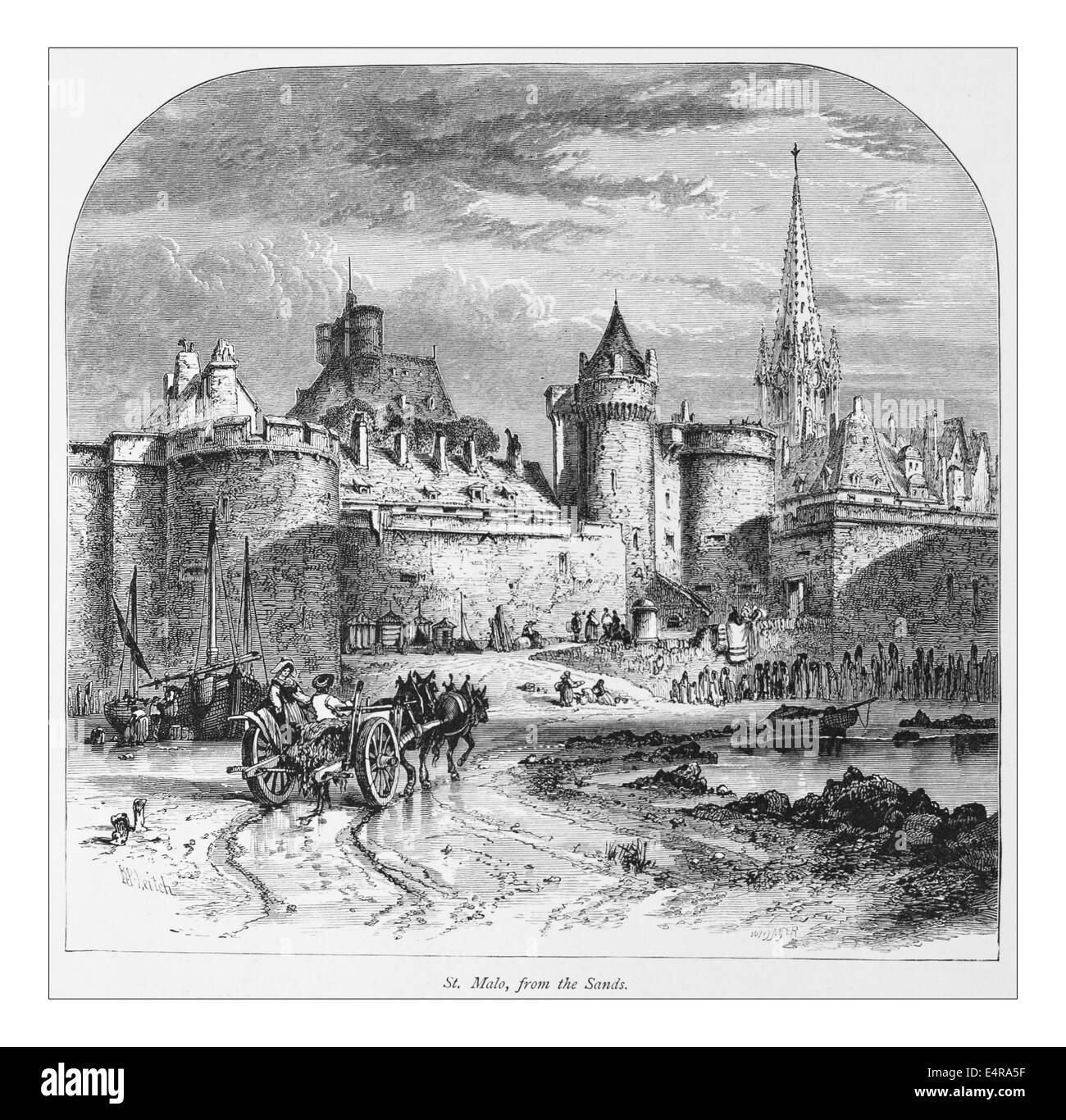 À partir de l'exploitation des sables bitumineux de Saint-Malo, France  Illustration de 'les îles britanniques - Cassell Petter Galpin et pittoresque partie 8 l'Europe. L'Europe était un pittoresque illustré Ensemble de magazines publiés par Cassell, Petter, Galpin & Co. de Londres, Paris et New York en 1877. Les publications touristiques représenté en Europe hante, avec des descriptions de texte et de l'acier et de gravures sur bois par d'éminents artistes de l'époque, tels que Harry Fenn, William H J Boot, Thomas C. L. Rowbotham, Henry T. Green , Myles B. Foster, John Mogford , David H. McKewan, William L. Leitch, Edmund M. Wimperis et Joseph B. Smith. Banque D'Images