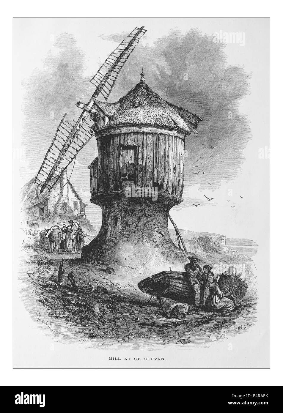 Moulin de Saint Servan, France  Illustration de 'les îles britanniques - Cassell Petter Galpin et pittoresque partie 8 l'Europe. L'Europe était un pittoresque illustré Ensemble de magazines publiés par Cassell, Petter, Galpin & Co. de Londres, Paris et New York en 1877. Les publications touristiques représenté en Europe hante, avec des descriptions de texte et de l'acier et de gravures sur bois par d'éminents artistes de l'époque, tels que Harry Fenn, William H J Boot, Thomas C. L. Rowbotham, Henry T. Green , Myles B. Foster, John Mogford , David H. McKewan, William L. Leitch, Edmund M. Wimperis et Joseph B. Smith. Banque D'Images