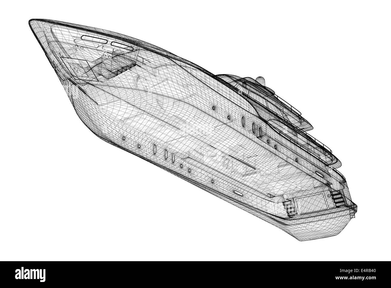 Yacht de luxe . Modèle 3D de la structure du corps, modèle de fil Banque D'Images