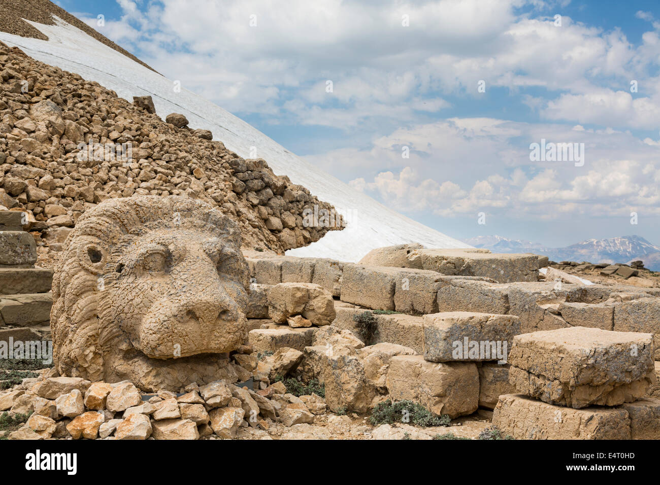Tête de lion colossal, terrasse est, ou Nemrut Nemrud Dagh, Anatolie, Turquie Banque D'Images
