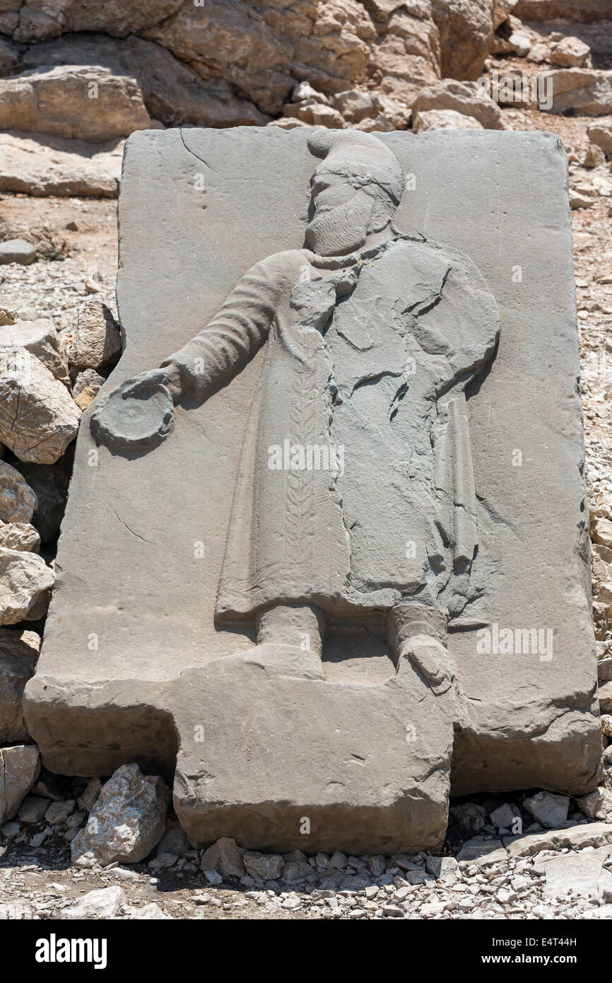 Orthostat de Persian ancêtre du Roi Antiochus, terrasse ouest, le Nemrut ou Nemrud Dagh, Anatolie, Turquie Banque D'Images