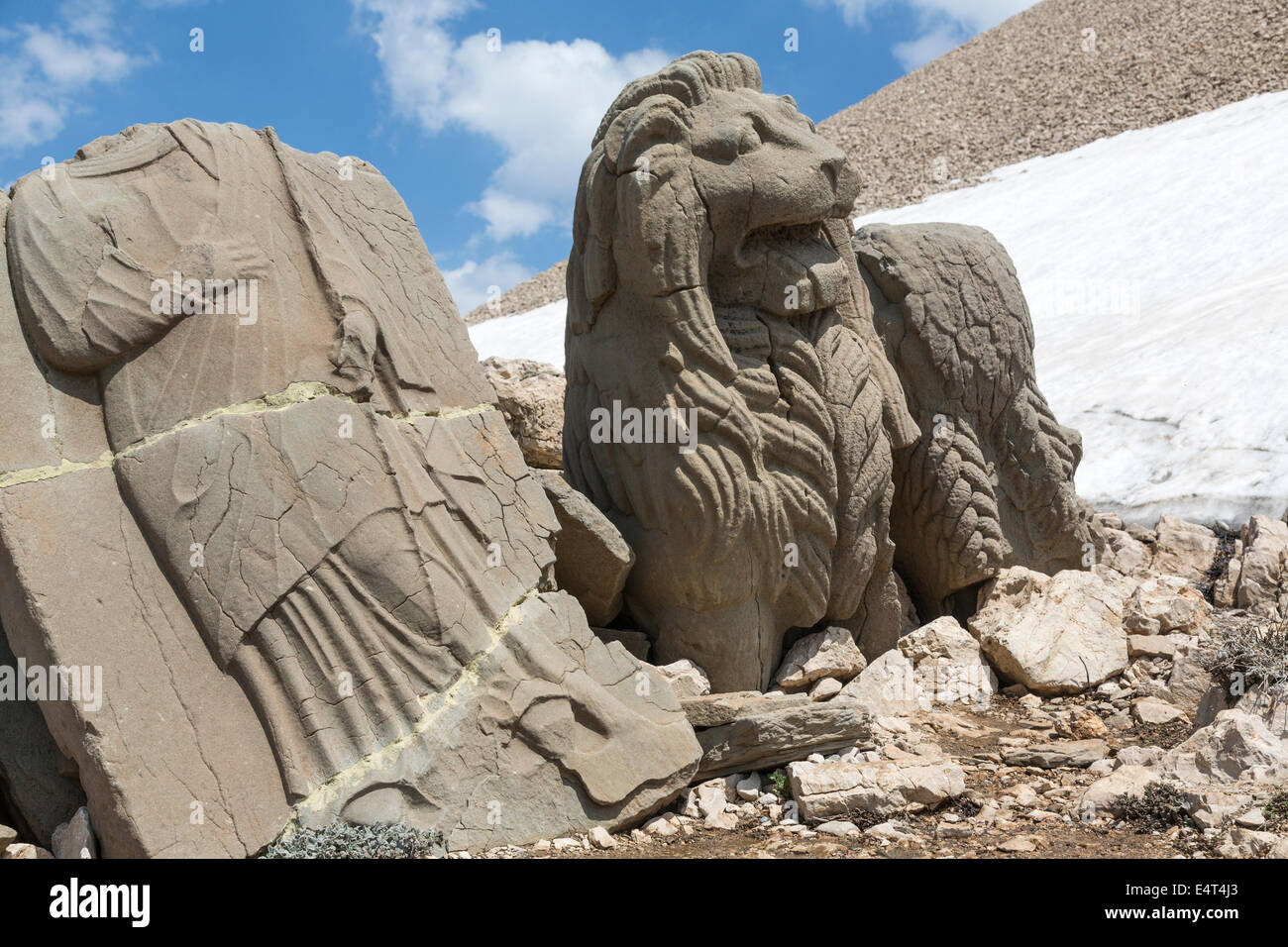 Lion et orthostat ou Nemrud Dagh Nemrut, Anatolie, Turquie Banque D'Images