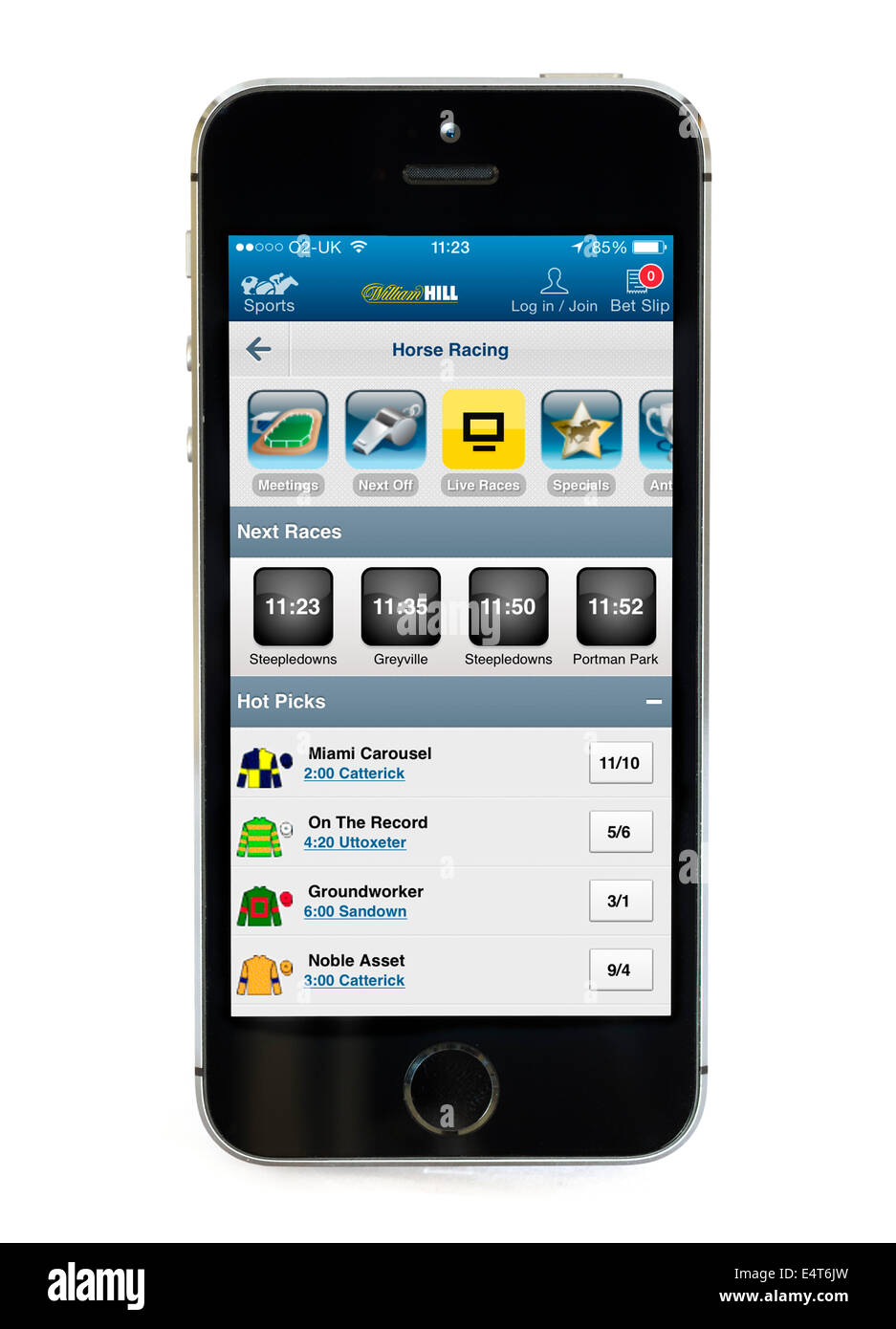 William Hill paris sportifs app sur un Apple iPhone 5S Banque D'Images