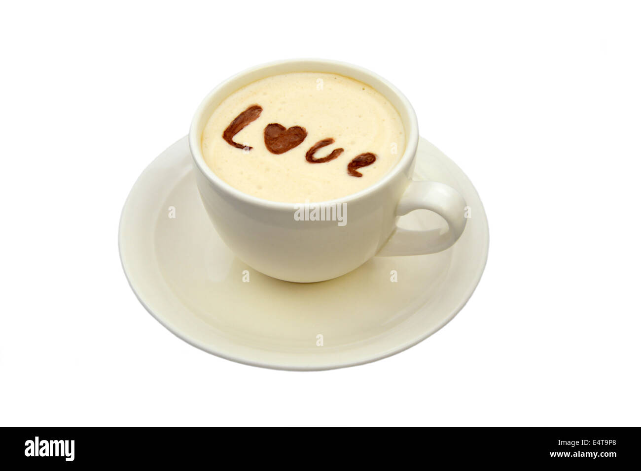 Latte art - tasse de café isolé avec 'Amour' encombrement Banque D'Images