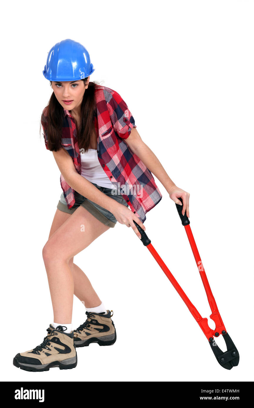 Femme avec boltcutters Banque D'Images