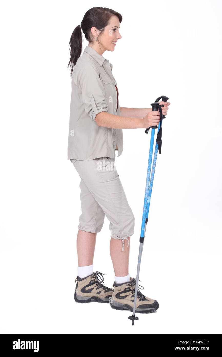 Portrait d'une femme avec des poteaux walker Banque D'Images