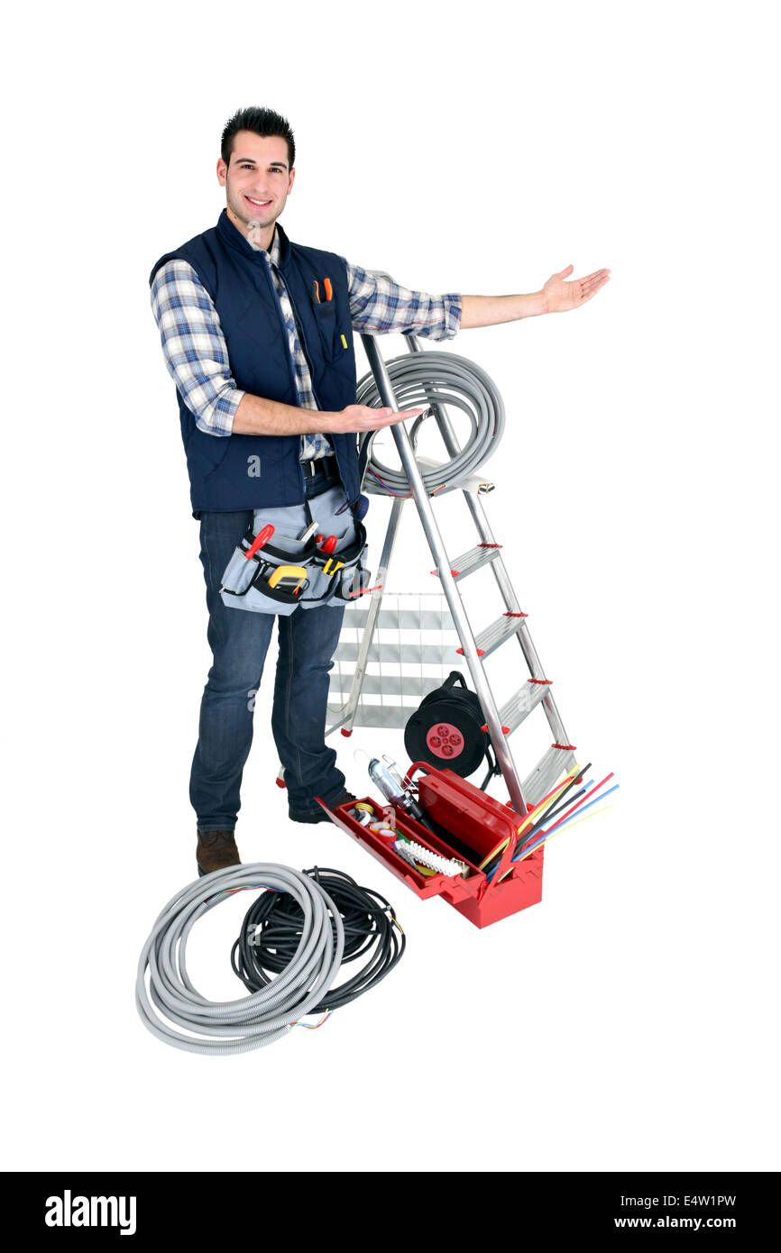 Man presenting ses outils Banque D'Images