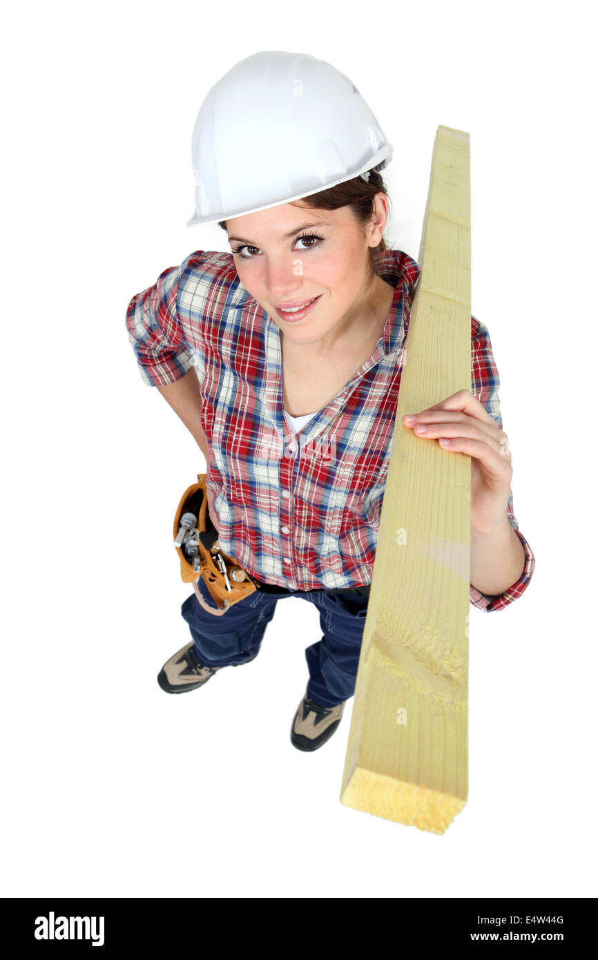 Femme avec longueur d'épaule de bois Banque D'Images