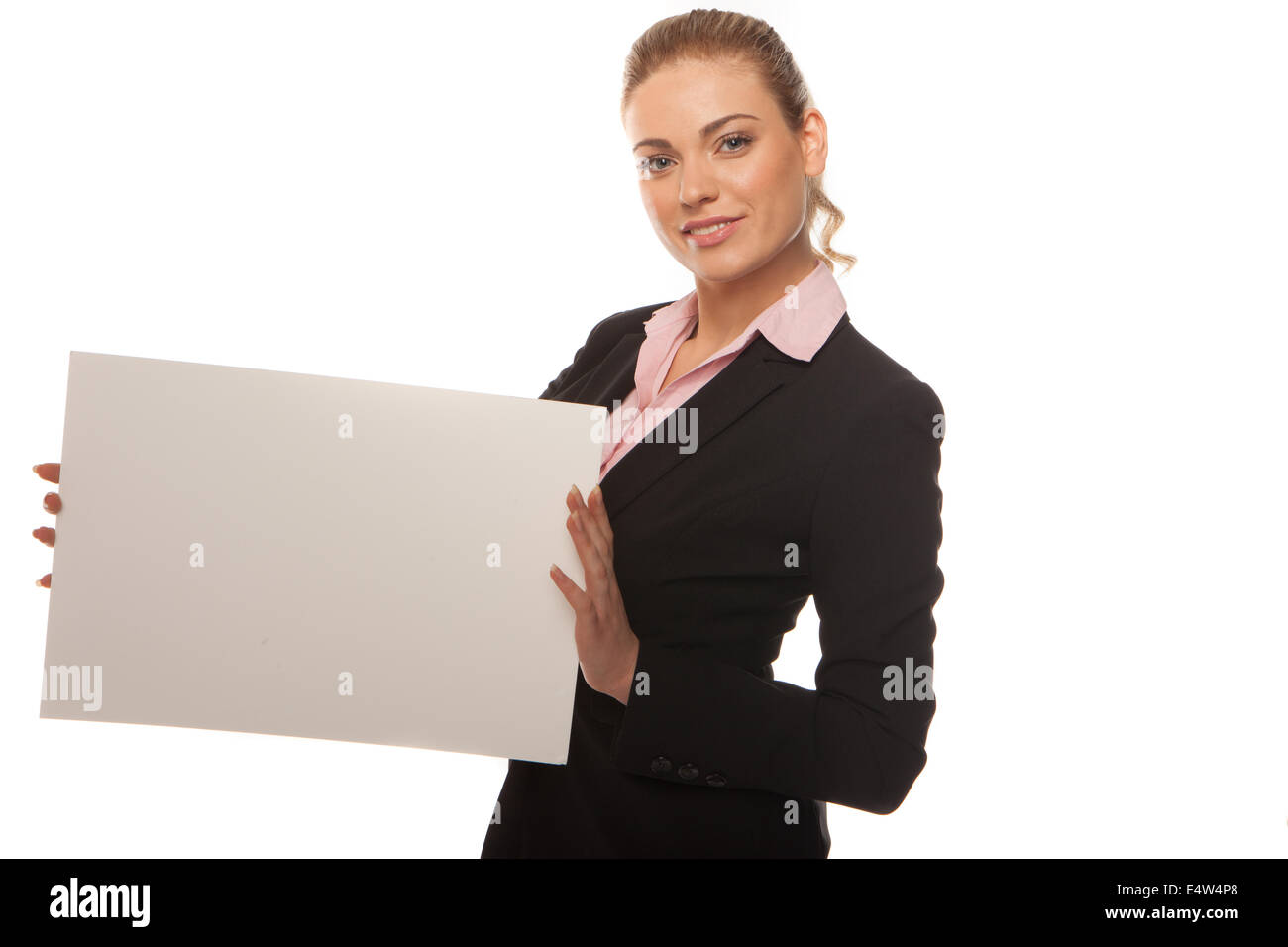 Business Woman holding blank white card Banque D'Images