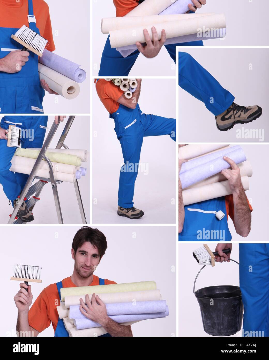 Craftsman holding wallpapers Banque D'Images