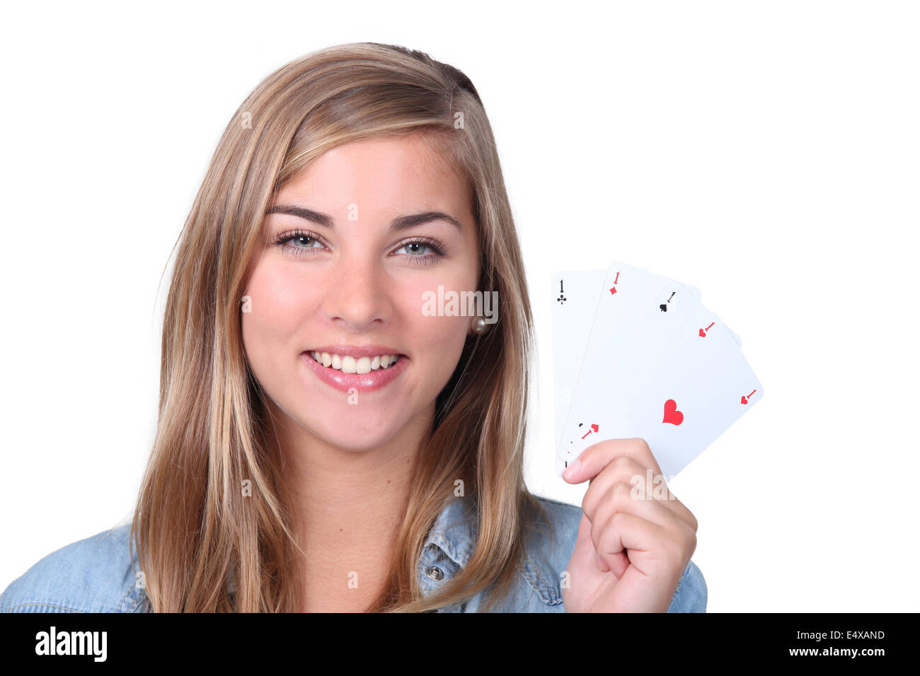 Portrait d'une jeune femme avec des cartes Banque D'Images